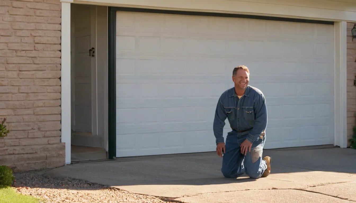 Friendly garage door provider checking a residential garage door in Waconia